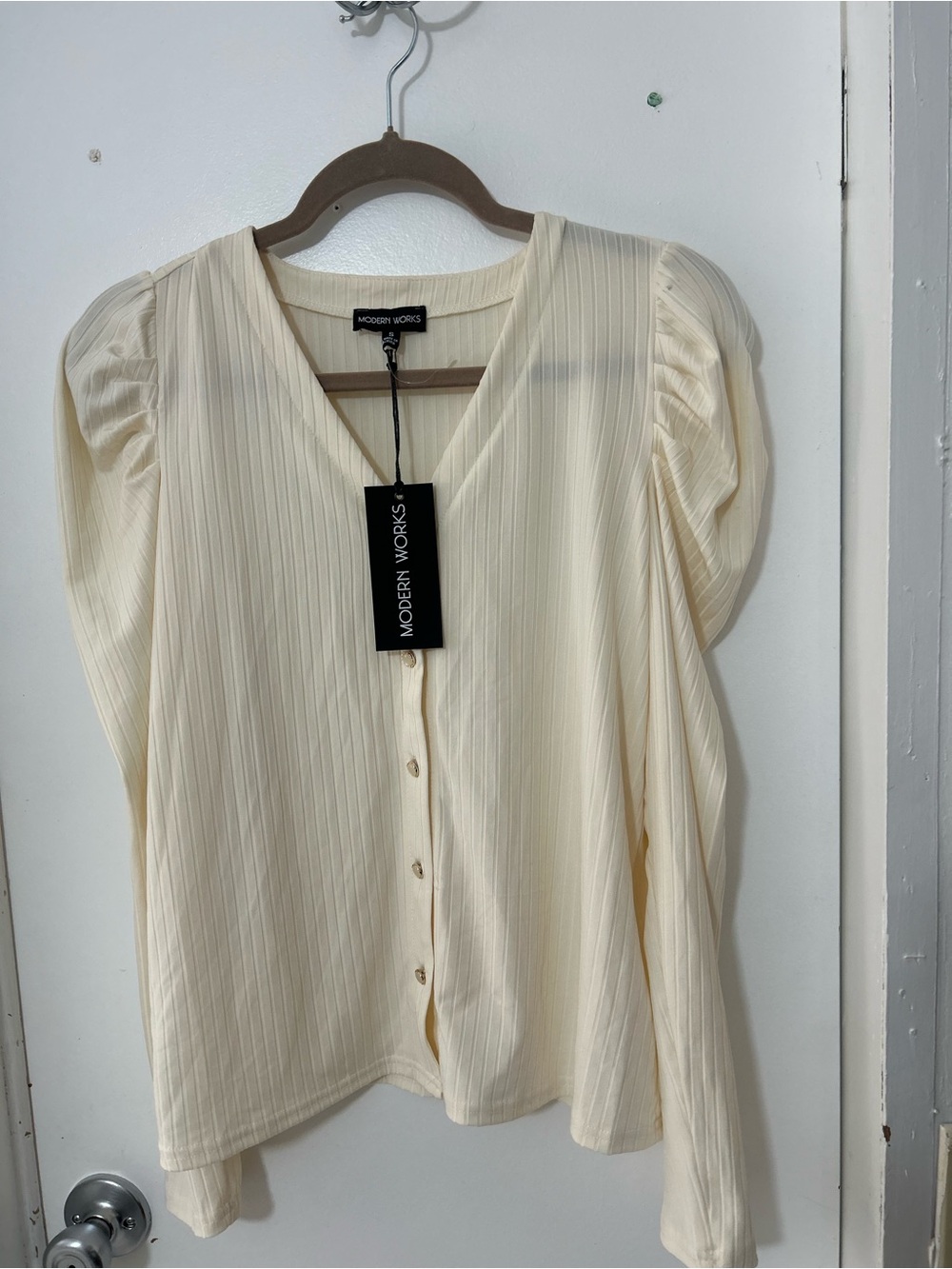 Modern Works Cream V-Neck Button Front Blouse